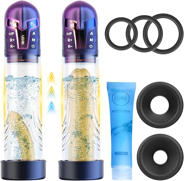 Electric Penis Pump Adult Sex Toys for Men, Automatic Male Masturbator Penis Extender Enlarger with 6 Training Pressure & 3 Suction Modes, Air Vacuum Water Dick Pump with Cock Ring for Men Erection