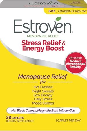 Estroven Stress Relief & Energy Boost for Menopause Relief - 28 Ct - Clinically Proven Ingredients Provide Stress & Energy Support + Night Sweats & Hot Flash Relief - Drug-Free and Gluten-Free