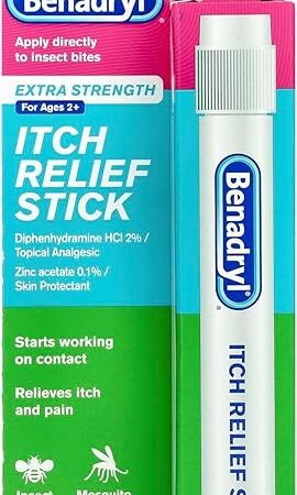 Benadryl Extra Strength Anti-Itch Relief Stick, Bug Bite Itch Relief, Diphenhydramine HCl Topical Analgesic & Zinc Acetate Skin Protectant, Great for Camping Essentials, 0.47 fl oz