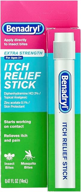 Benadryl Extra Strength Anti-Itch Relief Stick, Bug Bite Itch Relief, Diphenhydramine HCl Topical Analgesic & Zinc Acetate Skin Protectant, Great for Camping Essentials, 0.47 fl oz