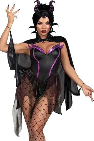 Womens 3 Pc Evil Enchantress Costume Dress Halloween Costume for Women