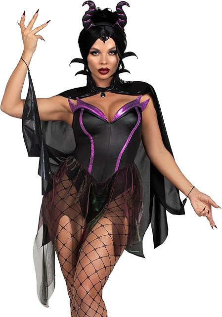 Womens 3 Pc Evil Enchantress Costume Dress Halloween Costume for Women