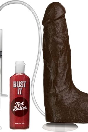 Doc Johnson Bust It - Squirting Realistic FIRMSKYN Dildo with Removable Vac-U-Lock Suction Cup - F-Machine and Harness Compatible - for Adults Only, Chocolate