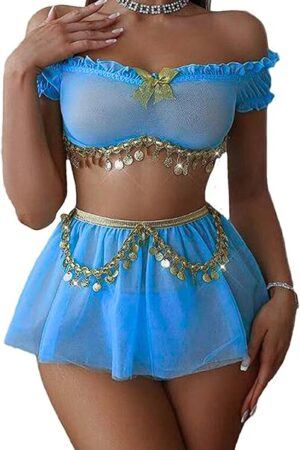 Women's Sexy Princess Lingerie Set - Fairytale Cosplay Fantasy Costume Mint Blue