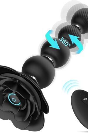 Anal Beads Anal Butt Plug,10 Rotate Twist and Vibrating Modes,Prostate Massager Graded Silicone Design Anal Vibrators for Men,Remote Control Rose Toy for Women,Adult Sex Toys for Couple (Sepia Black)