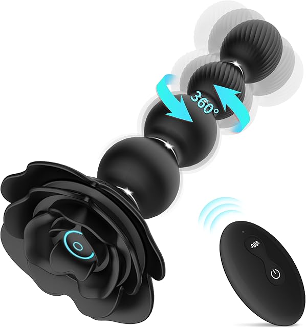 Anal Beads Anal Butt Plug,10 Rotate Twist and Vibrating Modes,Prostate Massager Graded Silicone Design Anal Vibrators for Men,Remote Control Rose Toy for Women,Adult Sex Toys for Couple (Sepia Black)