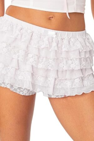 Women Ruffle Shorts Bloomers Lace Layered Cute Lolita Pumpkin Pants Sexy Boy Shorts Booty Bottoms Y2k Pettipants