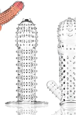 2 Pack Reusable Penis Sleeves, Cock Sleeves Condoms for Dildo Vibrator Couple Penis Extender Sleeve Penis Enlarger for Men Delay Ejaculation