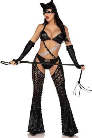 Women 3 Pc Mistress Kitty Halloween Costume With Catsuit