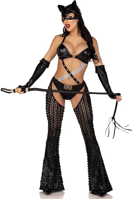 Women 3 Pc Mistress Kitty Halloween Costume With Catsuit