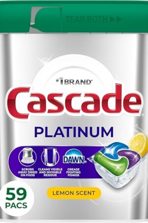 Cascade Platinum Dishwasher Pods, Dishwasher Detergent, Dish Detergent Soap, Lemon, 59 Count