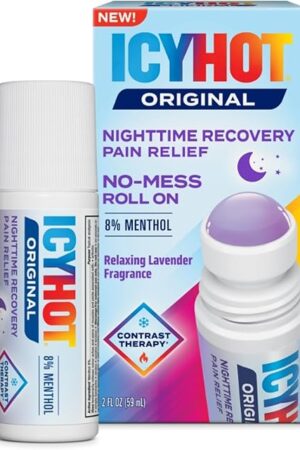 Icy Hot Nighttime Recovery No-Mess Pain Relief with Roll-On Applicator, 8% Menthol for Targeted Relief from Nighttime Aches and Soreness with Relaxing Lavender Scent, 2 Oz