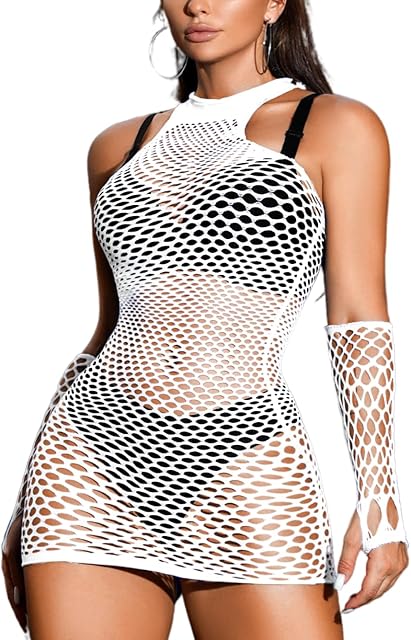 Fishnet Dress,Sexy Rave Outfits for Women Festival,Plus Size Lingerie Dresses Date Night Club