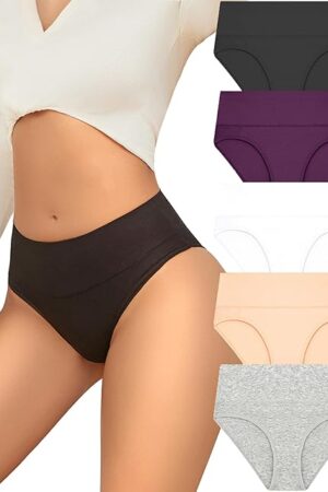 Womens Underwear Cotton Mid Waisted Ladies Panties Soft Breathable Briefs Plus Size Underwear Women Pack 5
