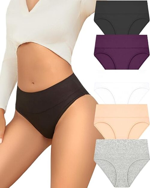Womens Underwear Cotton Mid Waisted Ladies Panties Soft Breathable Briefs Plus Size Underwear Women Pack 5