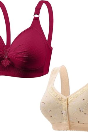 Women's Full Figure Beauty Back Smoothing Bra, Smooth Stretch Lace No Underwire Bra, 2 Pcs Full Coverage Bralettes