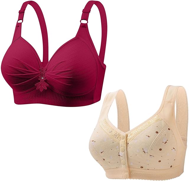 Women's Full Figure Beauty Back Smoothing Bra, Smooth Stretch Lace No Underwire Bra, 2 Pcs Full Coverage Bralettes