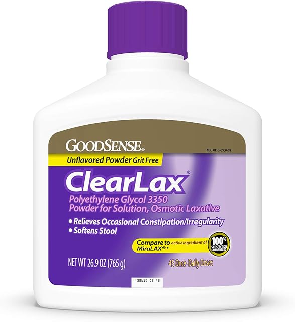 GoodSense Polyethylene Glycol 3350 Powder for Solution, Osmotic Laxative, Softens Stool, Relieves Occasional Constipation, 269 Ounce