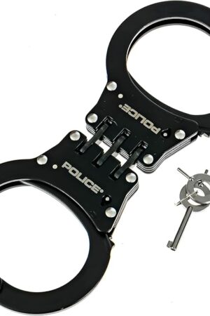 Handcuffs ? Heavy Duty Police Grade Professional Steel Hand Cuffs, Hinged Double Lock Metal Black Finish for Security & Personal Safety