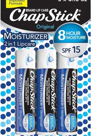ChapStick Moisturizer Original Lip Balm Tubes, SPF 15 and Skin Protectant - 0.15 Oz, 3 Count (Pack of 1)