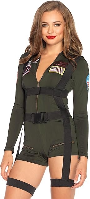 Women's Top Gun Spandex Romper Costume