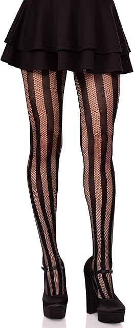 Womens Kyra Striped Net Vertical Striped Tights for Women Sexy Fishnet Tights for Women with Designs, Black, One Size