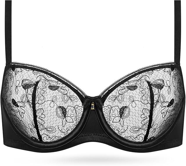 Women's Sexy Lace Bra Sheer Balconette Bralette See-Through Bras Embroidered Unlined Underwire