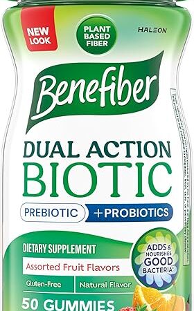 Benefiber Prebiotic Fiber Supplement Gummies with Probiotics for Digestive Health, Assorted Fruit Flavors - 50 Count