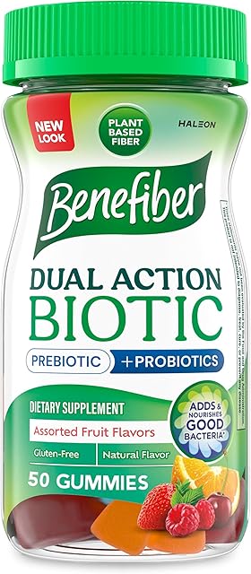 Benefiber Prebiotic Fiber Supplement Gummies with Probiotics for Digestive Health, Assorted Fruit Flavors - 50 Count