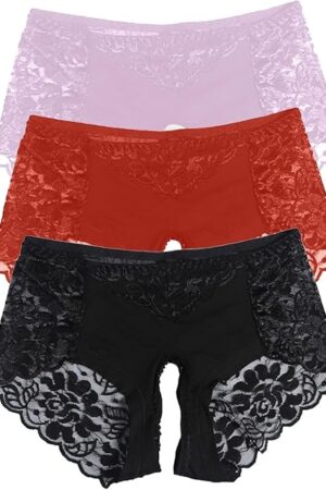 3 Pack Lace Boyshort Panty - Sexy Lingerie Panties for Women Lace Low Rise Cut Out Panties Erotic Lingerie Thongs