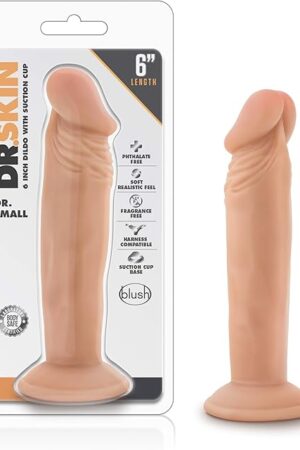 Blush Dr. Skin Dr. Small 6.5" Realistic Vanilla Dildo, Soft Lifelike Texture Cock - Suction Cup, Strap-On Compatible, Beginner Anal, Vaginal, Roleplay Adult Sex Toy for Women, Couples, Men - (Beige)