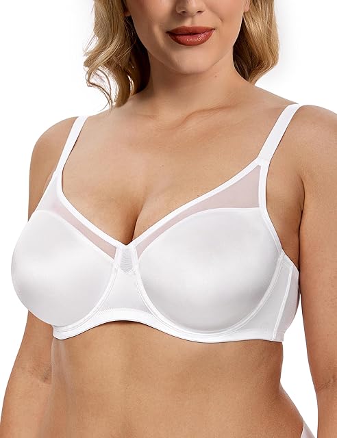 Women's Full Coverage Bras Plus Size Underwire Sheer Mesh Bra Smooth Splicing Lace Plunge Support
