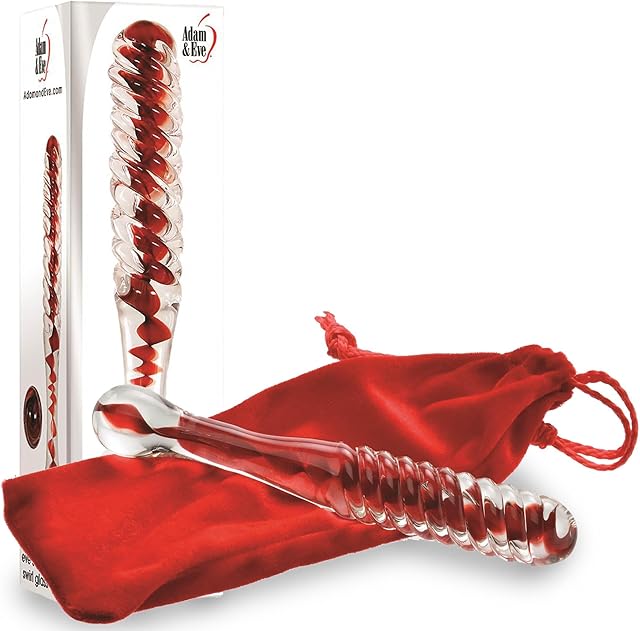 Eve's Sweetheart Swirl Glass Dildo by Adam & Eve Textured Glass for G Spot and P Spot Pleasure Raised Swirls for Intense Sensations Great for Temperature Play Non Porous and Easy to Clean 8.75 Inches