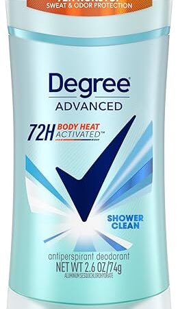 Degree Advanced Protection Antiperspirant Deodorant Shower Clean for 72-Hour Sweat & Odor Control for Women, with Body Heat Activated Technology, 2.6 oz