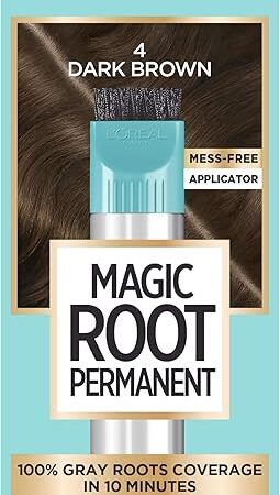 L'Oreal Paris Magic Root Rescue 10 Minute Root Hair Coloring Kit, Permanent Color with Quick Precision Applicator, 100 percent Gray Coverage, 4 Dark Brown, 1 kit (Packaging May Vary)