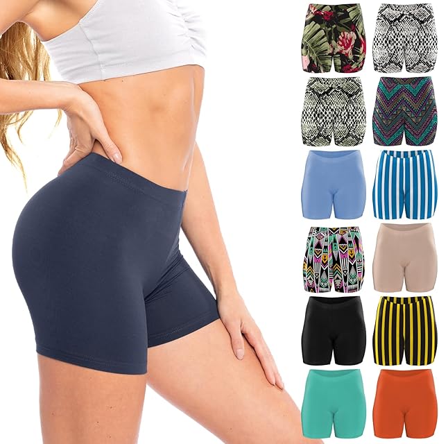 Womens 12 Pack Ultra Soft Brushed Active Yoga Stretch Mini -Bike Short Boxer Briefs