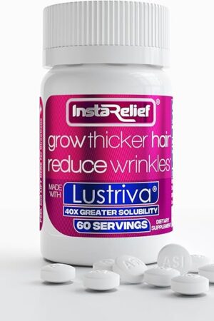InstaRelief? Hair Growth with Lustriva? - Clinically Shown to Grow Thicker, Healthier Hair in 3 Weeks, Reduce Wrinkles and Fine Lines, with Biotin, Silicon, and Arginine, 60 Tablets