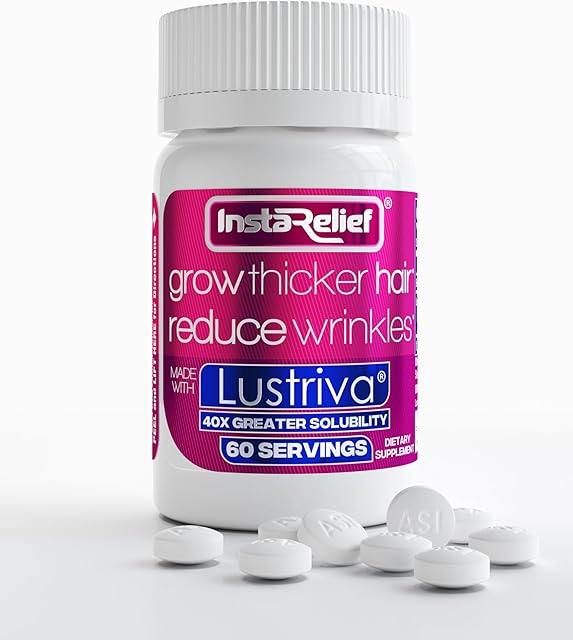 InstaRelief? Hair Growth with Lustriva? - Clinically Shown to Grow Thicker, Healthier Hair in 3 Weeks, Reduce Wrinkles and Fine Lines, with Biotin, Silicon, and Arginine, 60 Tablets