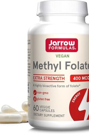 Jarrow Formulas Extra Strength Methyl Folate 400 mcg, Dietary Supplement for Cardiovascular and Neurologic Health Support, 60 Veggie Capsules, 60 Day Supply