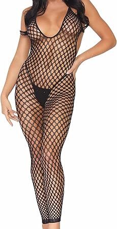 Women's Fishnet Footless Bodystocking, Black, One Size