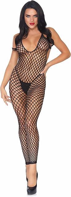 Women's Fishnet Footless Bodystocking, Black, One Size