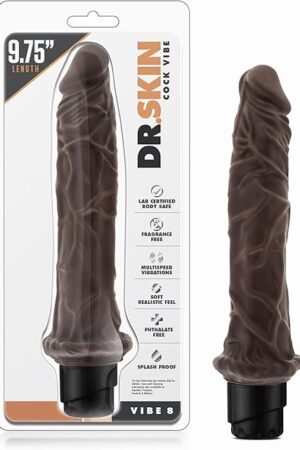 Blush Dr. Skin 9.8" Realistic Vibrating Dildo, Lifelike Veiny Cock Vibe-8 - Powerful Multi-Speed Stimulation, IPX7 PVC, Anal, Vaginal & G-Spot Play Adult Sex Toy for Women, Men & Couples - (Chocolate)
