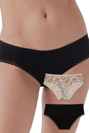 Women's Organic Cotton Soft Hipster Panties, No Show Design Cheeky Bikini Underwear, 2 Pack