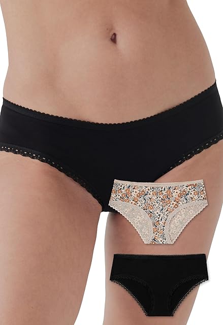 Women's Organic Cotton Soft Hipster Panties, No Show Design Cheeky Bikini Underwear, 2 Pack