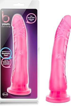 Blush Novelties B Yours Sweet n Hard 6 - Realistic 8.5 Inch Long Dildo - 2in Thick - Harness Compatible Suction Cup for Hands Free Play - Soft Lifelike Adult Sex Toy for Men Women Couples - Clear Pink