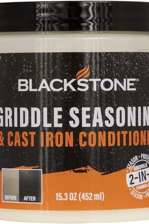 Blackstone 4146 Griddle Conditioner Kit 2-in-1 Cast Iron Season Oil for Grill Grates, Skillet, Dutch Oven, Pots & Pans-Clean, Protect, Condition & Care-Plant Based & Vegan, 153 Ounce (Pack of 1)