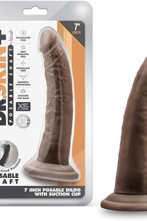 Blush Dr. Skin Plus 7 Inch Realistic Dildo for Beginners - Triple Density Poseable Shaft Penis with Strong Suction Cup - Soft Strap-On Compatible - Adult Sex Toys for Women Men Couples - Chocolate