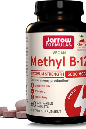 Jarrow Formulas Vitamin B12 5000 mcg - Maximum Strength for Cellular Energy and Brain Health, 60 Cherry Chewable Tablets, B12 Vitamins 5000 mcg