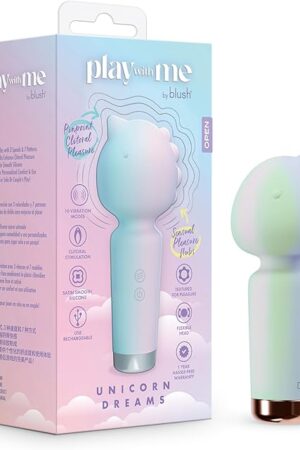 Blush Play with Me Unicorn Dreams 4.5" Clitoral Vibrator - 10 Vibration Modes w/Pleasure Nubs - Platinum Silicone Mini Massager, Nipple & Clit Stimulator, Rechargeable Women's Adult Sex Toy -(Blue)