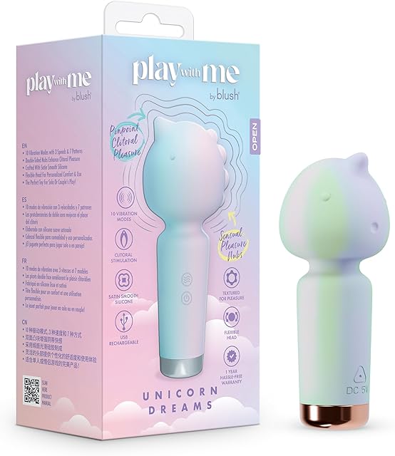 Blush Play with Me Unicorn Dreams 4.5" Clitoral Vibrator - 10 Vibration Modes w/Pleasure Nubs - Platinum Silicone Mini Massager, Nipple & Clit Stimulator, Rechargeable Women's Adult Sex Toy -(Blue)